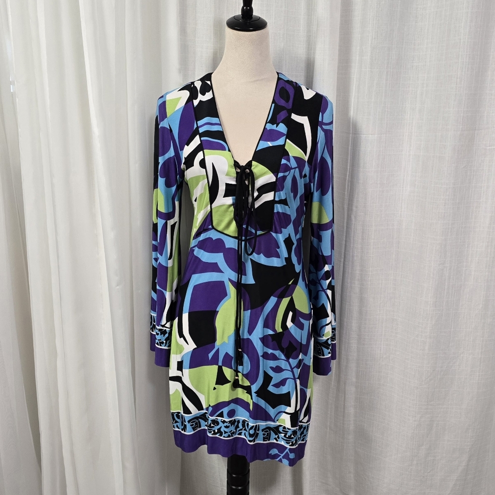Analili Colorful Geometric Mini Party Dress Size‎ S Girls Night Out Liquid Knit
